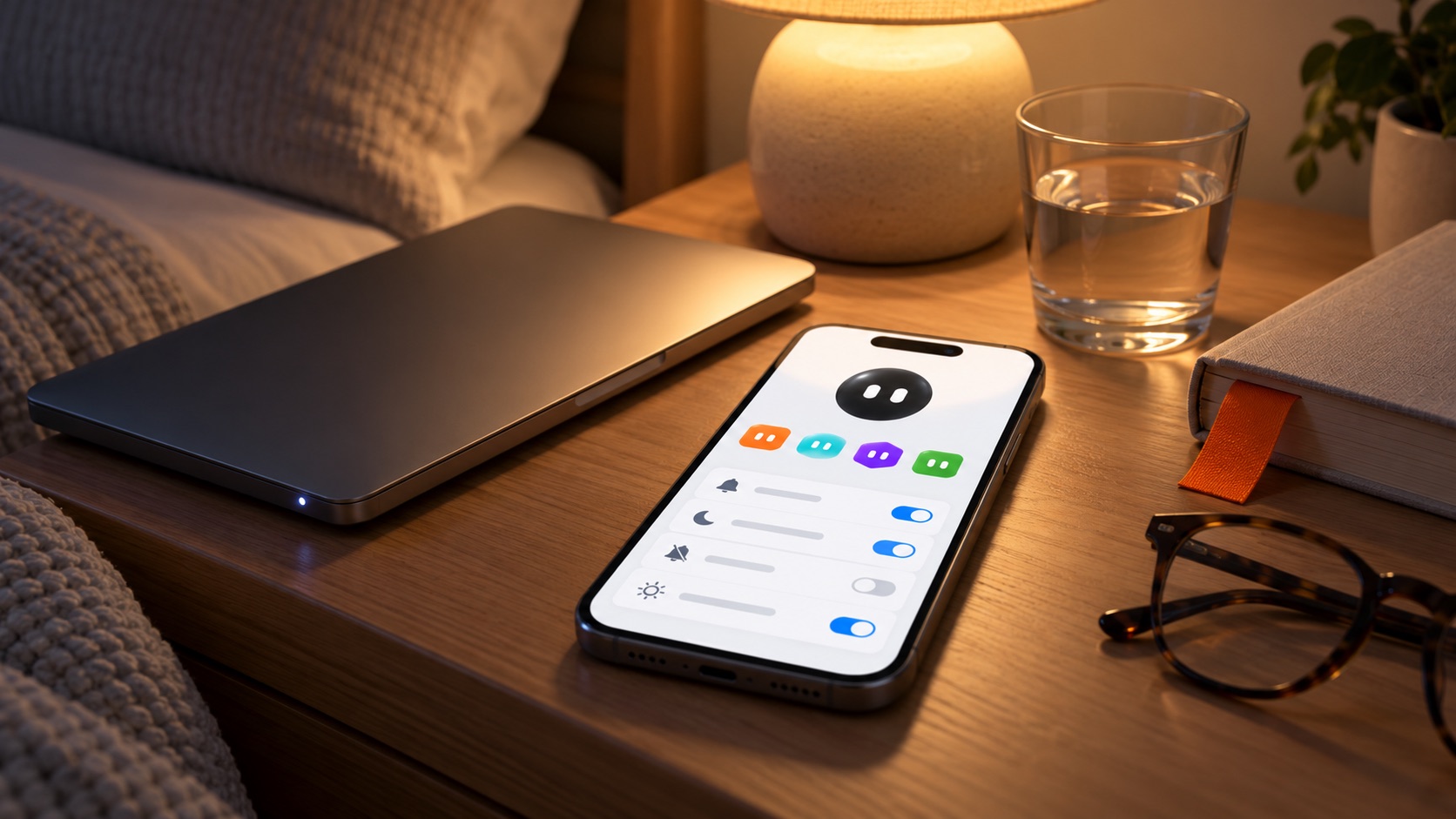 Lesson 5: the phone on a bedside table at night, the bot and its team on the screen