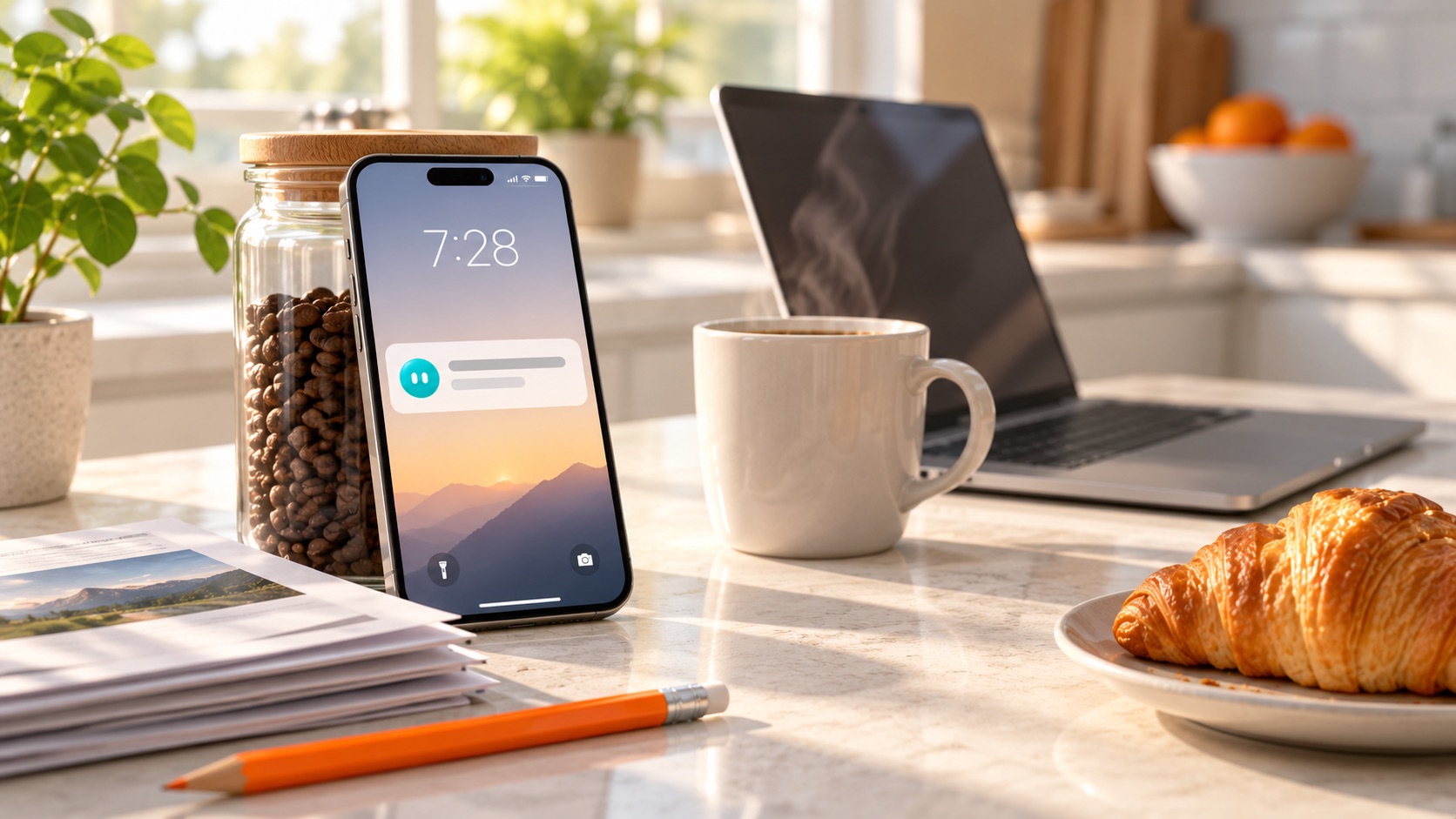 Lesson 4: a phone lock screen in the morning with the routine's result waiting