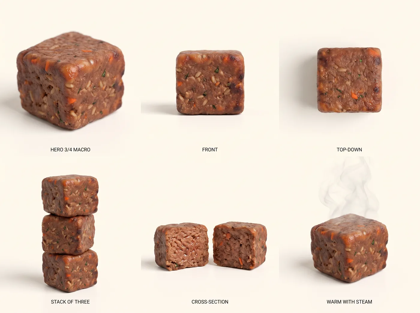 Pot roast treat cube sheet, six views